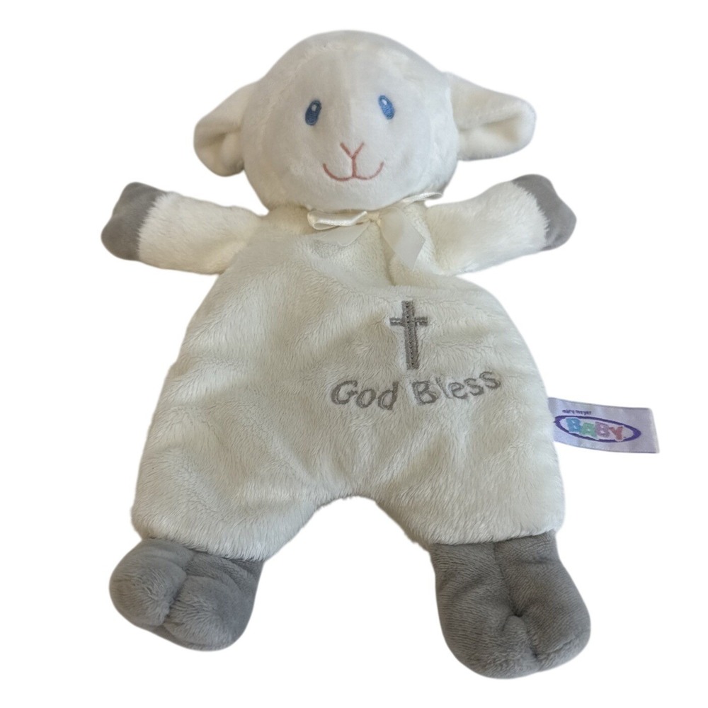 Mary Meyer Baby God Bless Lamb Plush White Gray Cross Religious Lovey 11 inch